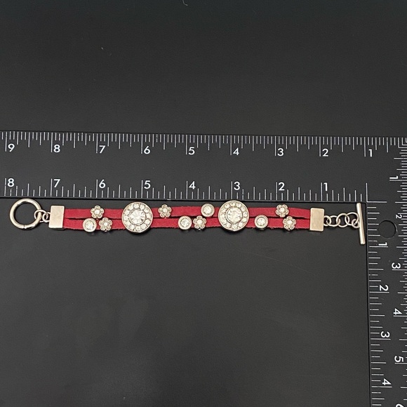 Red Genuine Leather Rhinestone Charms 7 1/2” Toggle Bracelet 36g. - Picture 10 of 15
